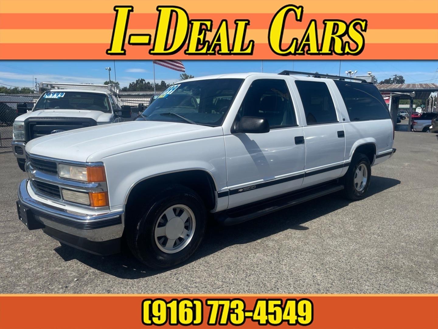 1999 White Chevrolet Suburban LT (1GNEC16R5XJ) with an 8 Cylinder Other engine, 5-Speed Automatic transmission, located at 800 Riverside Ave, Roseville, CA, 95678, 916-773-4549 & Toll Free: 866-719-4393, 38.732265, -121.291039 - LT 8 PASSENGER NEW TIRES LOW MILES CLEAN CARFAX- Photo#0