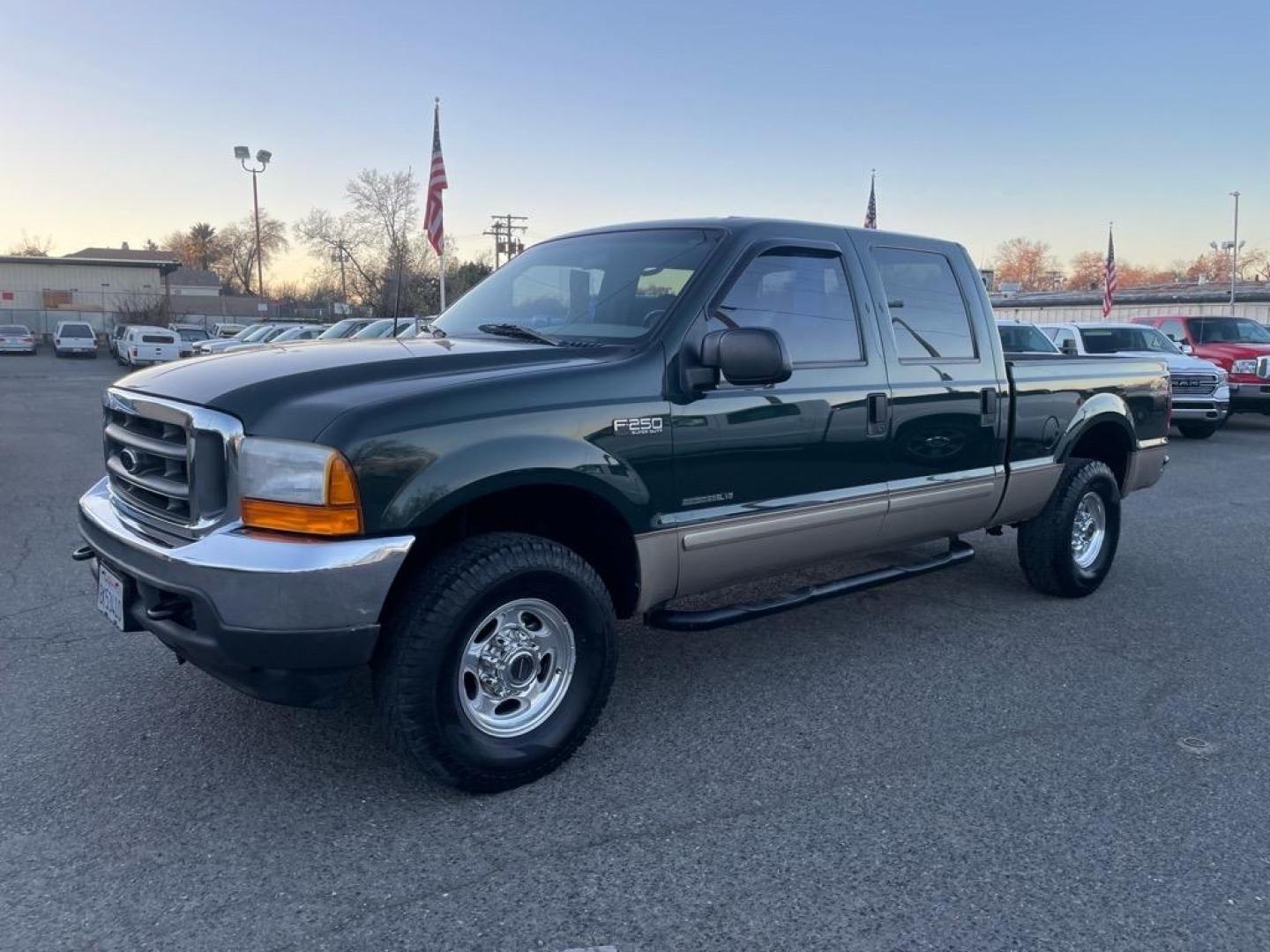 2001 Dark Highland Green Clearcoat Metallic Ford F-250 Super Duty XLT (1FTNW21F21E) with an Power Stroke 7.3L Diesel Turbo V8 250hp 505ft. lbs. Other engine, 4-Speed Automatic transmission, located at 800 Riverside Ave, Roseville, CA, 95678, 916-773-4549 & Toll Free: 866-719-4393, 38.732265, -121.291039 - 7.3 DIESEL CREW CAB 4X4 OFF ROAD XLT LOW MILES CLEAN CARFAX - Photo#0