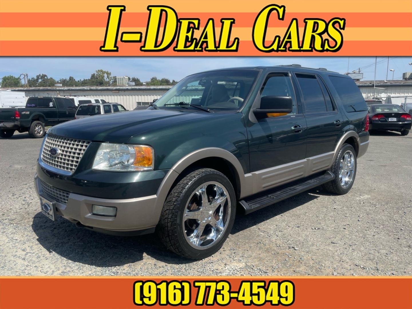 2003 Aspen Green Clearcoat Metallic Ford Expedition Eddie Bauer (1FMFU18L73L) with an Triton 5.4L V8 260hp 350ft. lbs. Other engine, Automatic transmission, located at 800 Riverside Ave, Roseville, CA, 95678, 916-773-4549 & Toll Free: 866-719-4393, 38.732265, -121.291039 - 4X4 EDDIE BAUER LOW MILES ONE OWNER CLEAN CARFAX- Photo#0