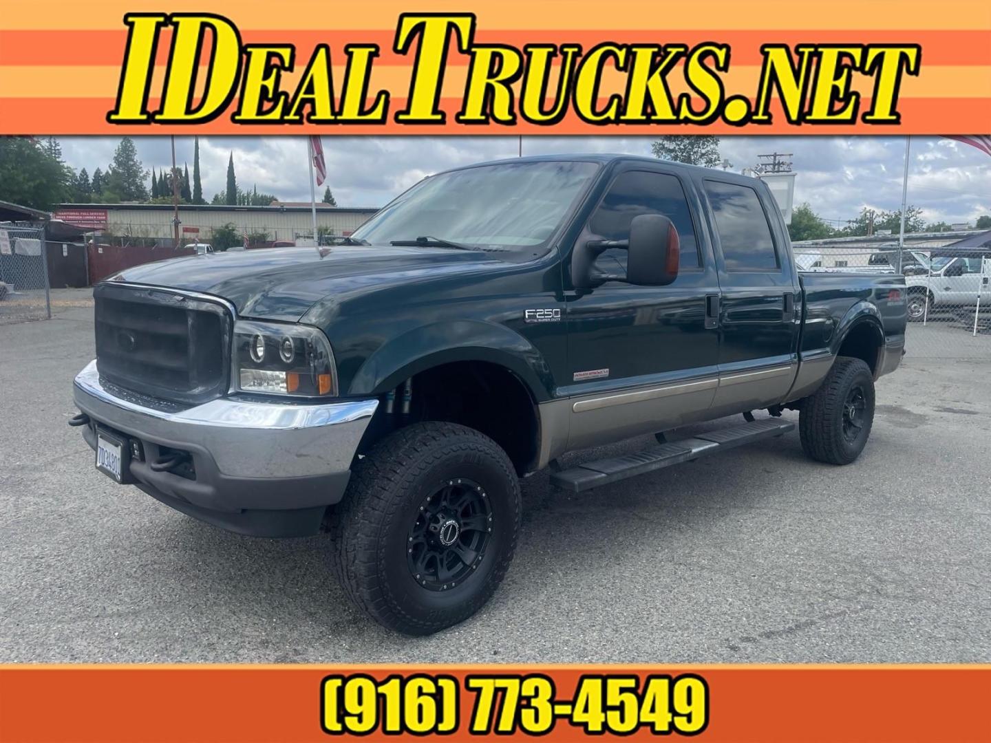 2003 Dark Highland Green Metallic/Arizona Beige Metalli Ford F-250 Super Duty Lariat (1FTNW21P03E) with an Power Stroke 6.0L Diesel Turbo V8 325hp 560ft. lbs. Other engine, 5-Speed Automatic transmission, located at 800 Riverside Ave, Roseville, CA, 95678, 916-773-4549 & Toll Free: 866-719-4393, 38.732265, -121.291039 - DIESEL CREW CAB 4X4 FX4 LARIAT LIFTED CLEAN CARFAX- Photo#0