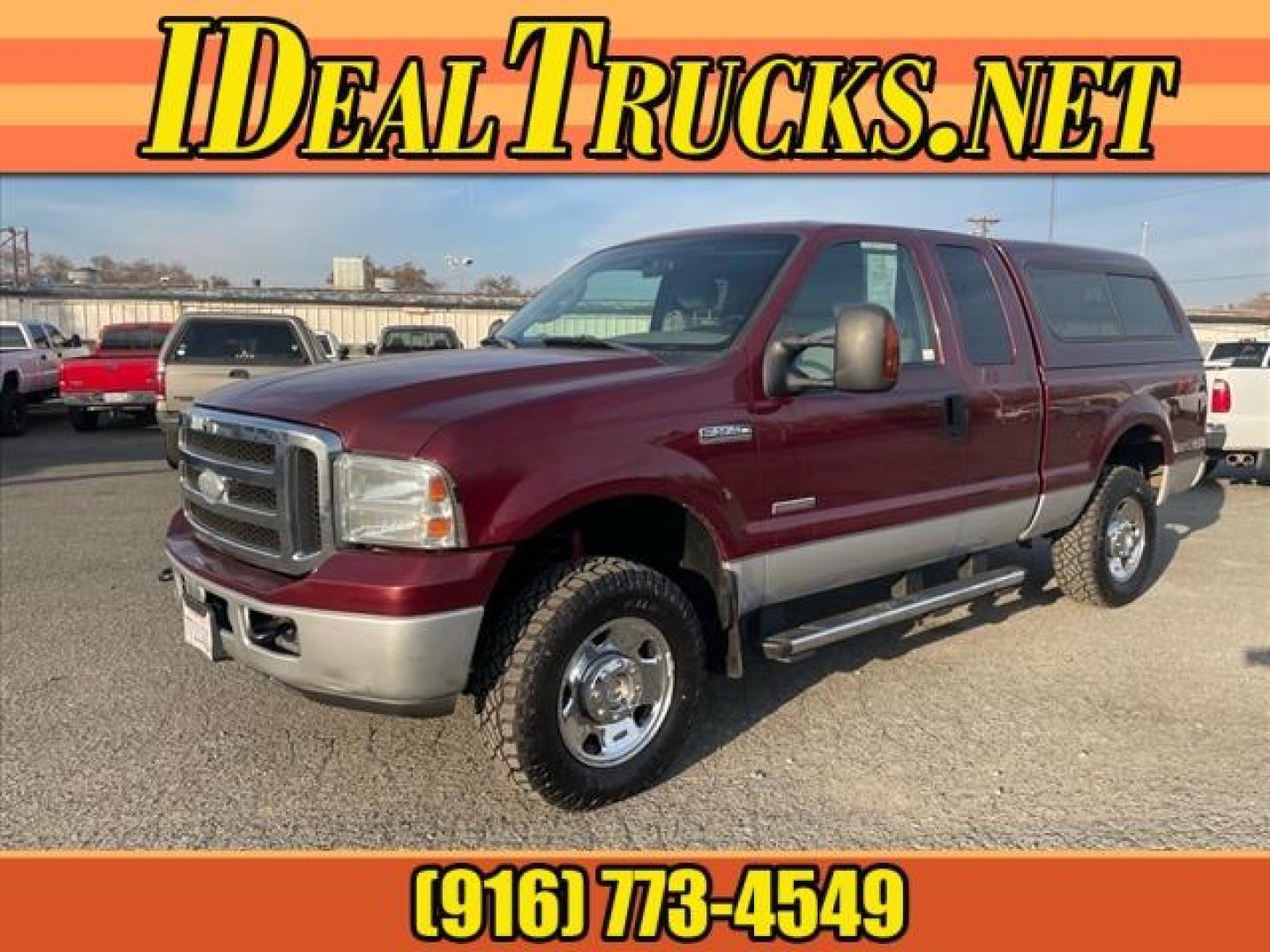 2005 Dark Toreador Red Clearcoat Ford F-250 Super Duty XLT (1FTSX21P85E) with an 6.0L Power Stroke 6.0L Diesel Turbo V8 325hp 560ft. lbs. Direct Injection engine, 5-Speed Automatic transmission, located at 800 Riverside Ave, Roseville, CA, 95678, 916-773-4549 & Toll Free: 866-719-4393, 38.732265, -121.291039 - DIESEL SUPER CAB 4X4 FX4 XLT HEADSTUDS NEW TIRES - Photo#0