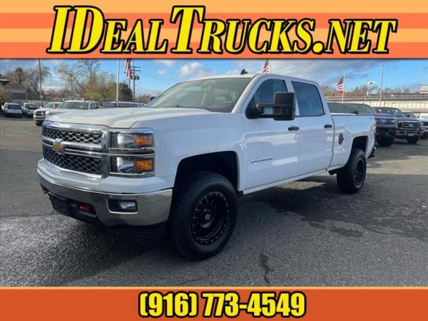 2014 Summit White Chevrolet Silverado 1500 LT (3GCUKREC7EG) with an 5.3L EcoTec3 5.3L Flex Fuel V8 355hp 383ft. lbs. Direct Injection engine, 6-Speed Shiftable Automatic w/Overdrive transmission, located at 800 Riverside Ave, Roseville, CA, 95678, 916-773-4549 & Toll Free: 866-719-4393, 38.732265, -121.291039 - 4X4 CREW CAB LT 95K MILES - Photo#0
