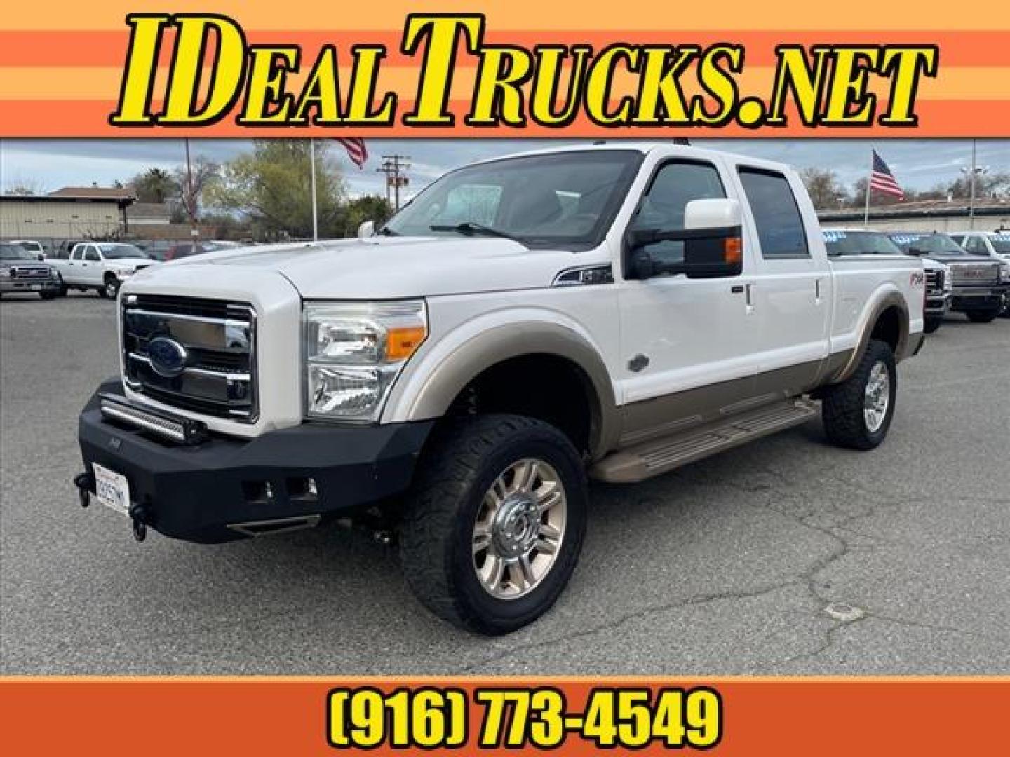 2014 Oxford White/Pale Adobe Metallic Ford F-250 Super Duty King Ranch (1FT7W2BT2EE) with an 6.7L Power Stroke 6.7L Biodiesel Turbo V8 400hp 800ft. lbs. Common Rail Direct Injection engine, 6-Speed Shiftable Automatic transmission, located at 800 Riverside Ave, Roseville, CA, 95678, 916-773-4549 & Toll Free: 866-719-4393, 38.732265, -121.291039 - DIESEL CREW CAB 4X4 FX4 KING RANCH SERVICE RECORDS - Photo#0