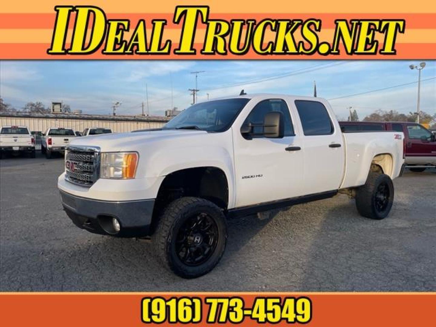2014 Summit White GMC Sierra 2500HD SLE (1GT120C83EF) with an 6.6L Duramax 6.6L Diesel Turbo V8 397hp 765ft. lbs. Common Rail Direct Injection engine, Allison 1000 6-Speed Shiftable Automatic transmission, located at 800 Riverside Ave, Roseville, CA, 95678, 916-773-4549 & Toll Free: 866-719-4393, 38.732265, -121.291039 - DURAMAX DIESEL CREW CAB 4X4 SLE LIFTED ALLISON TRANSMISSION SERVICE RECORDS ON CLEAN CARFAX - Photo#0