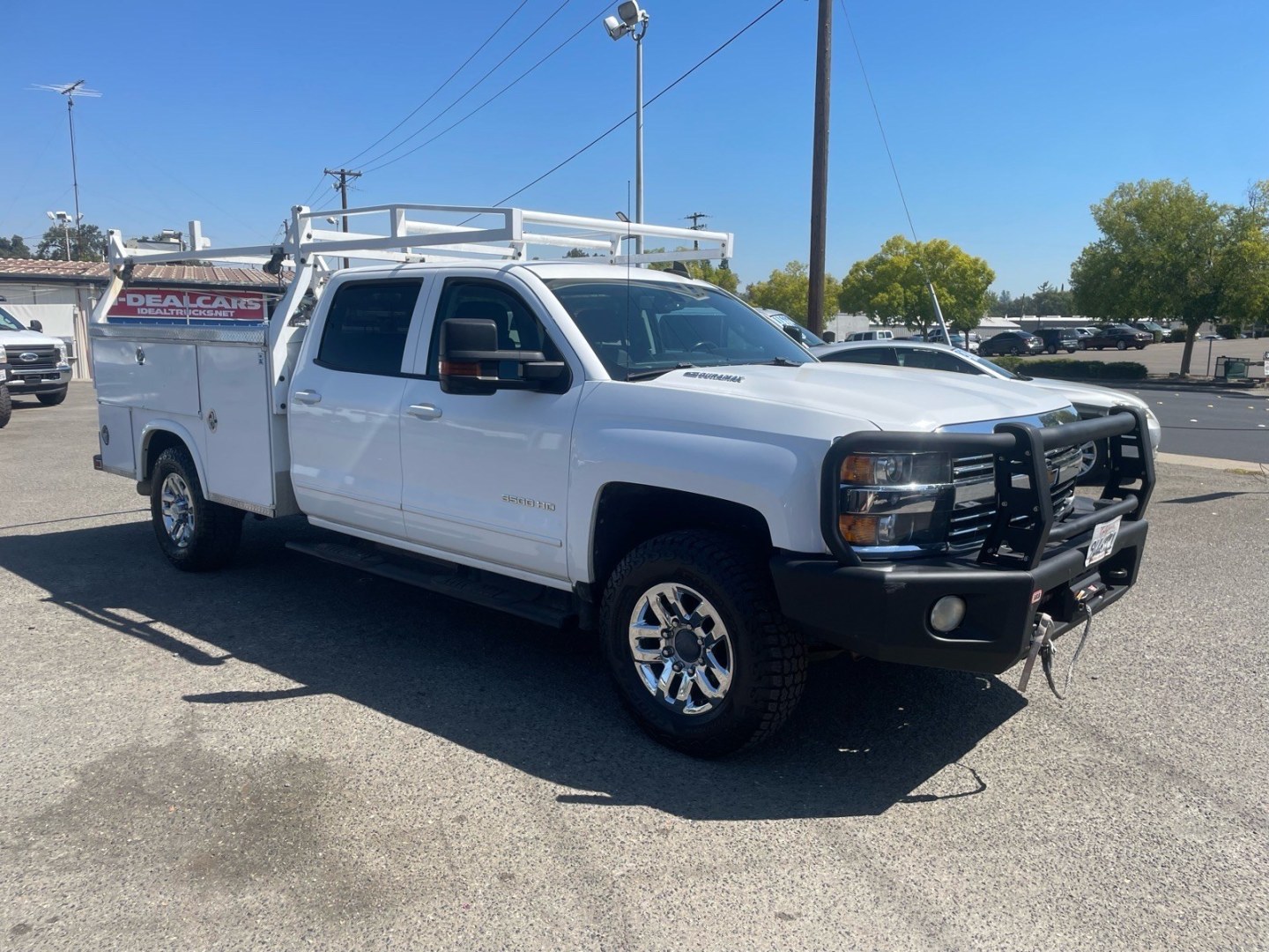 2015 Summit White Chevrolet Silverado 3500HD LT (1GB4KZE82FF) with an 6.6L Duramax 6.6L Diesel Turbo V8 397hp 765ft. lbs. Common Rail Direct Injection engine, Allison 1000 6-Speed Shiftable Automatic transmission, located at 800 Riverside Ave, Roseville, CA, 95678, 916-773-4549 & Toll Free: 866-719-4393, 38.732265, -121.291039 - DURAMAX DIESEL CREW CAB 4X4 LT UTILITY BED ALLISON TRANSMISSION ARB BUMPER WARN WINCH- Photo#1