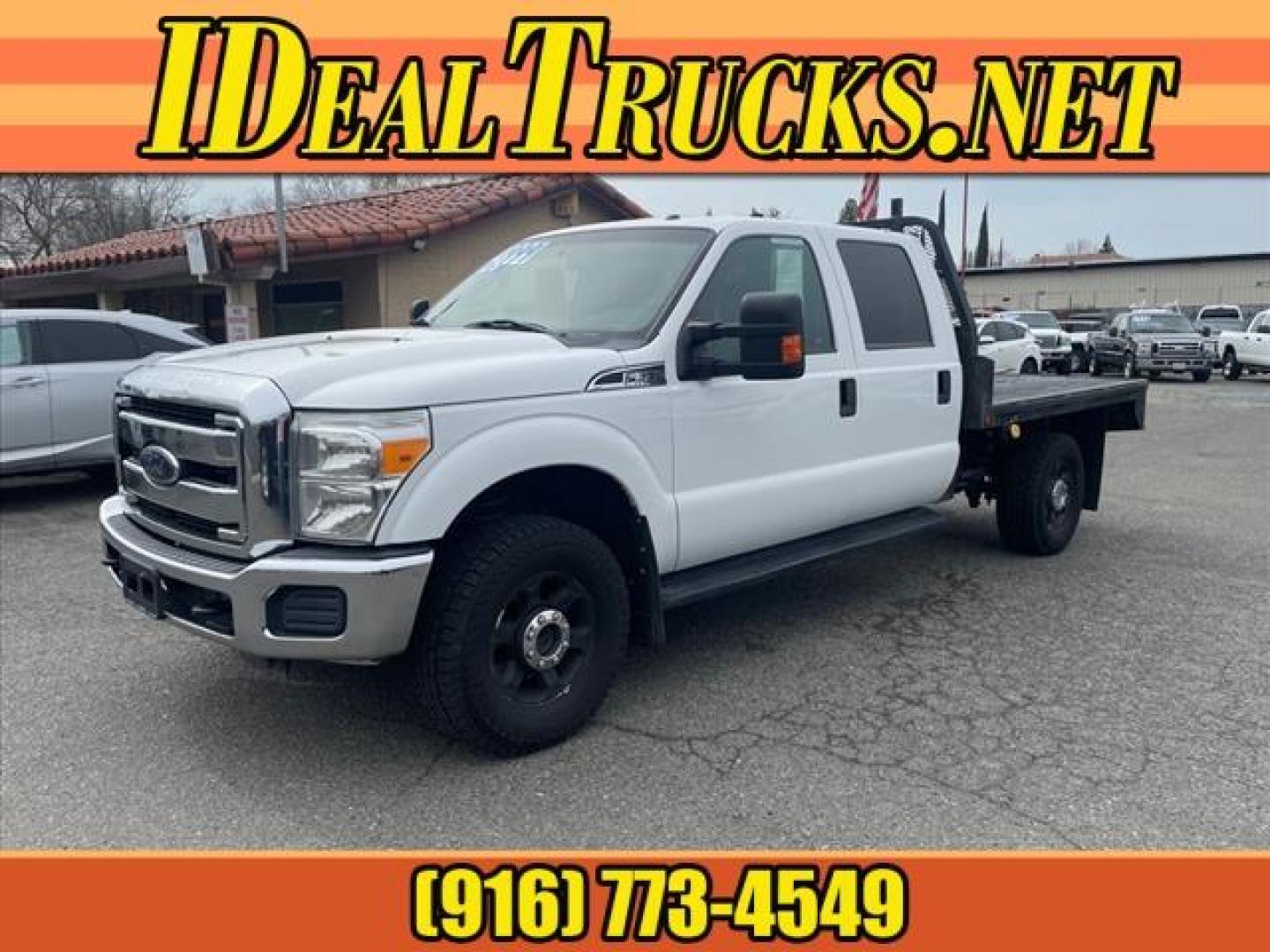 2015 Oxford White Ford F-350 Super Duty XLT (1FT8W3B62FE) with an 6.2L 6.2L Flex Fuel V8 316hp 397ft. lbs. Sequential Electronic Fuel Injection engine, 6-Speed Shiftable Automatic transmission, located at 800 Riverside Ave, Roseville, CA, 95678, 916-773-4549 & Toll Free: 866-719-4393, 38.732265, -121.291039 - 4X4 CREW CAB XLT FLATBED 8'X7' SERVICE RECORDS ON CLEAN CARFAX - Photo#0