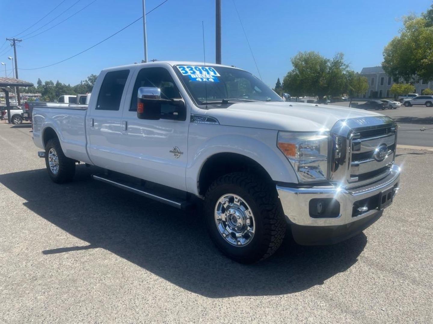 2016 Oxford White Ford F-250 Super Duty Lariat (1FT7W2BT4GE) with an 6.7L Power Stroke 6.7L Biodiesel Turbo V8 440hp 860ft. lbs. Common Rail Direct Injection engine, 6-Speed Shiftable Automatic transmission, located at 800 Riverside Ave, Roseville, CA, 95678, 916-773-4549 & Toll Free: 866-719-4393, 38.732265, -121.291039 - DIESEL CREW CAB 4X4 LARIAT MOON ROOF ONE OWNER SERVICE RECORDS ON CLEAN CARFAX - Photo#1
