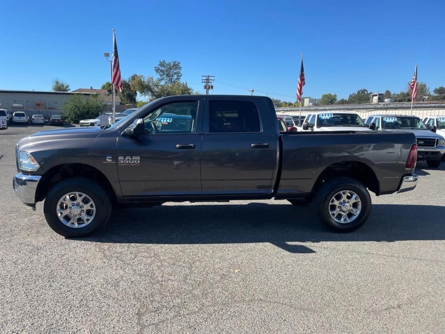 2016 Granite Crystal Metallic Clear Coat RAM 3500 Tradesman (3C63R3CL6GG) with an 6.7L Cummins 6.7L Diesel Turbo I6 350hp 660ft. lbs. Common Rail Direct Injection engine, Automatic transmission, located at 800 Riverside Ave, Roseville, CA, 95678, 916-773-4549 & Toll Free: 866-719-4393, 38.732265, -121.291039 - CUMMINS DIESEL CREW CAB 4X4 TRADESMAN NEW TIRES ONE OWNER CLEAN CARFAX - Photo#1