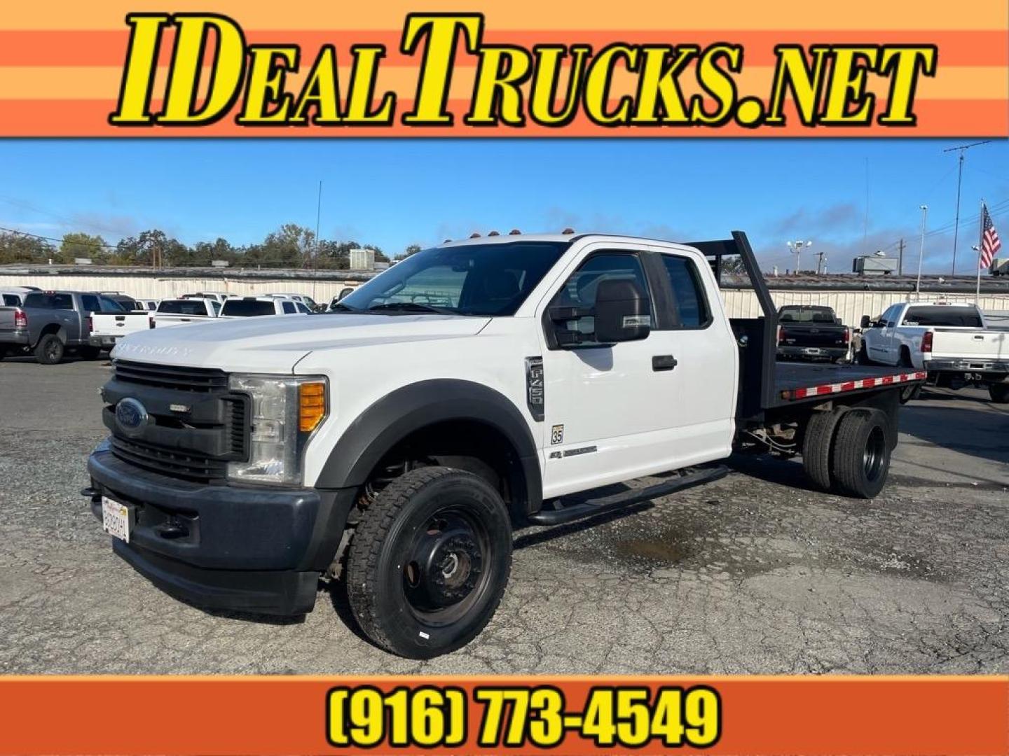 2017 Oxford White Ford F-450 Super Duty XL (1FD0X4HTXHE) with an 6.7L Power Stroke 6.7L Biodiesel Turbo V8 440hp 925ft. lbs. Common Rail Direct Injection engine, 6-Speed Shiftable Automatic transmission, located at 800 Riverside Ave, Roseville, CA, 95678, 916-773-4549 & Toll Free: 866-719-4393, 38.732265, -121.291039 - DIESEL SUPER CAB 4X4 11 FOOT FLAT BED ONE OWNER - Photo#0