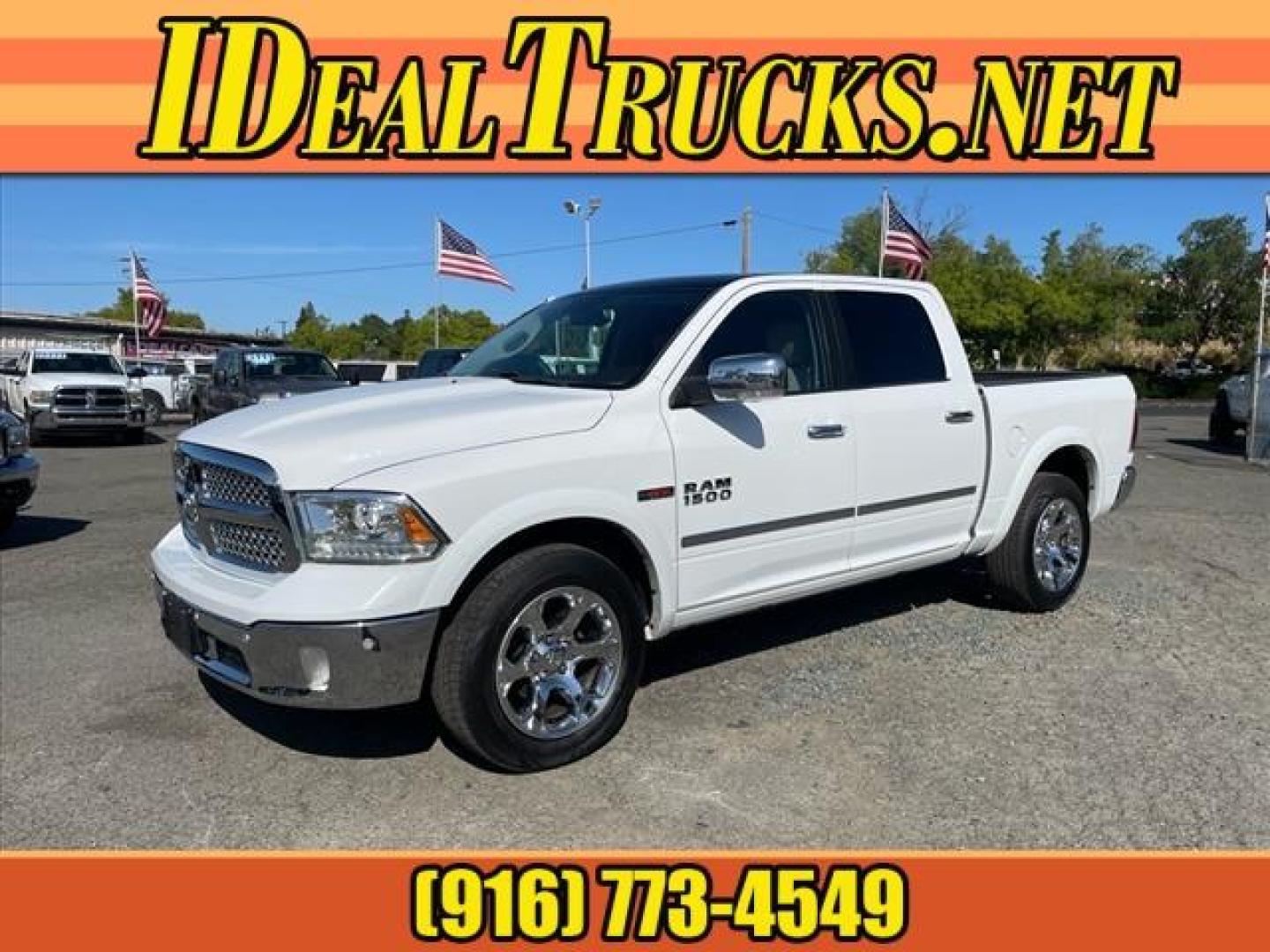 2017 Bright White Clear Coat RAM 1500 Laramie (1C6RR7NM4HS) with an 3.0L EcoDiesel 3.0L Biodiesel Turbo V6 240hp 420ft. lbs. Common Rail Direct Injection engine, 8-Speed Shiftable Automatic transmission, located at 800 Riverside Ave, Roseville, CA, 95678, 916-773-4549 & Toll Free: 866-719-4393, 38.732265, -121.291039 - ECODIESEL CREW CAB 4X4 LARAMIE LEATHER CLEAN CARFAX - Photo#0