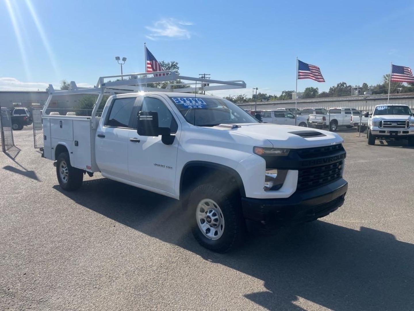 2021 Summit White Chevrolet Silverado 3500HD Work Truck (1GB4YSEY7MF) with an 6.6L Duramax 6.6L Biodiesel Turbo V8 445hp 910ft. lbs. Common Rail Direct Injection engine, Allison 10-Speed Shiftable Automatic transmission, located at 800 Riverside Ave, Roseville, CA, 95678, 916-773-4549 & Toll Free: 866-719-4393, 38.732265, -121.291039 - DIESEL CREW CAB 4X4 UTILITY BED ALLISON TRANSMISSION ONE OWNER SERVICE RECORDS ON CLEAN CARFAX - Photo#1