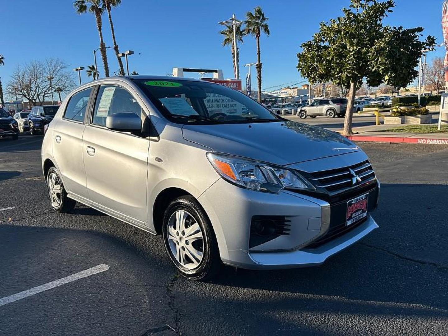 2021 SILVER Mitsubishi Mirage (ML32AUHJ9MH) with an 3-Cyl 1.2 Liter engine, Automatic CVT transmission, located at 412 Auto Vista Drive, Palmdale, 93551, (661) 945-0620, 34.592636, -118.136681 - Photo#0