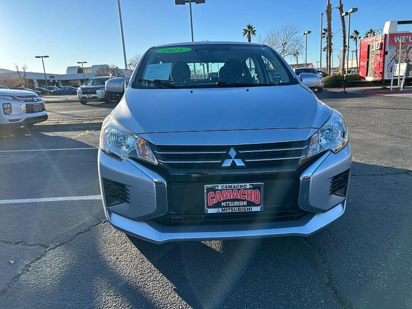 2021 SILVER Mitsubishi Mirage (ML32AUHJ9MH) with an 3-Cyl 1.2 Liter engine, Automatic CVT transmission, located at 412 Auto Vista Drive, Palmdale, 93551, (661) 945-0620, 34.592636, -118.136681 - Photo#1