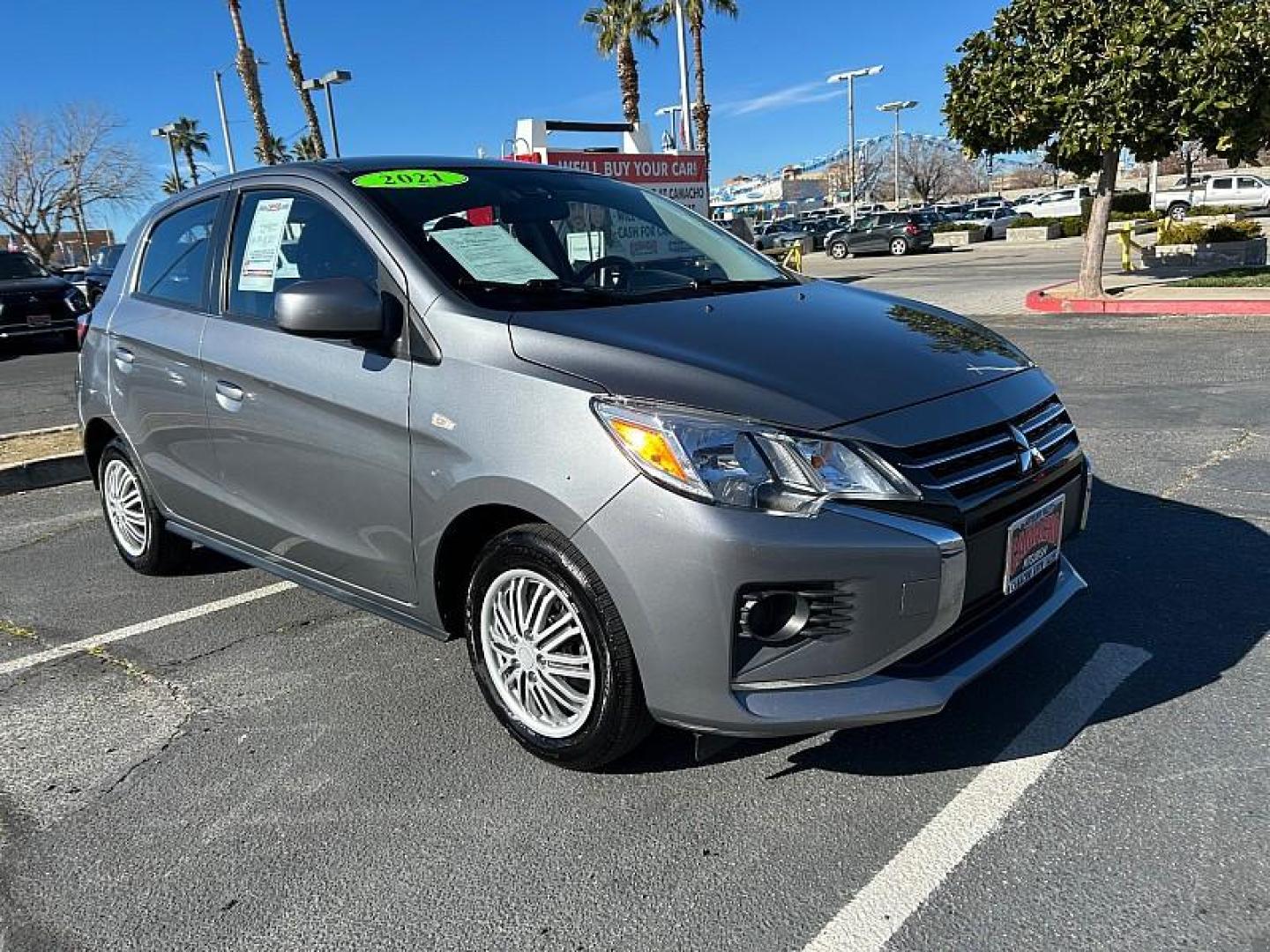 2021 GRAY Mitsubishi Mirage (ML32AUHJXMH) with an 3-Cyl 1.2 Liter engine, Automatic CVT transmission, located at 412 Auto Vista Drive, Palmdale, 93551, (661) 945-0620, 34.592636, -118.136681 - Photo#0