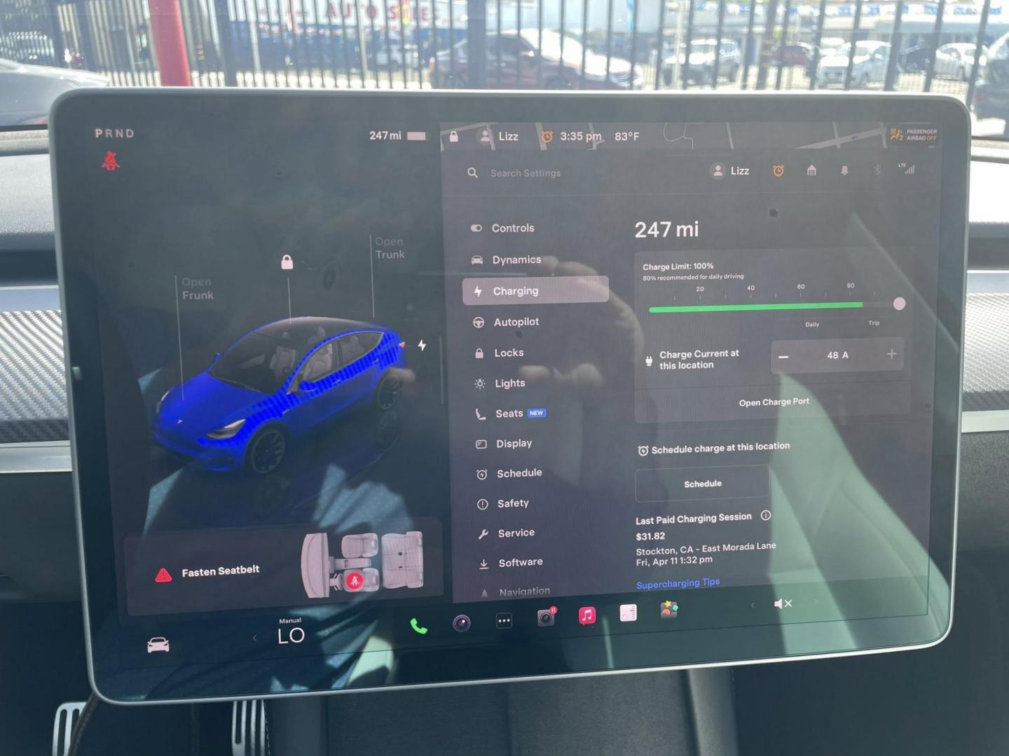 2022 Blue Tesla Model Y Long Range (7SAYGDEE7NF) with an ELECTRIC engine, 1A transmission, located at 744 E Miner Ave, Stockton, CA, 95202, (209) 944-5770, 37.956863, -121.282082 - PLUS TAXES AND FEES NO CHARGER AVAILABLE - Photo#14