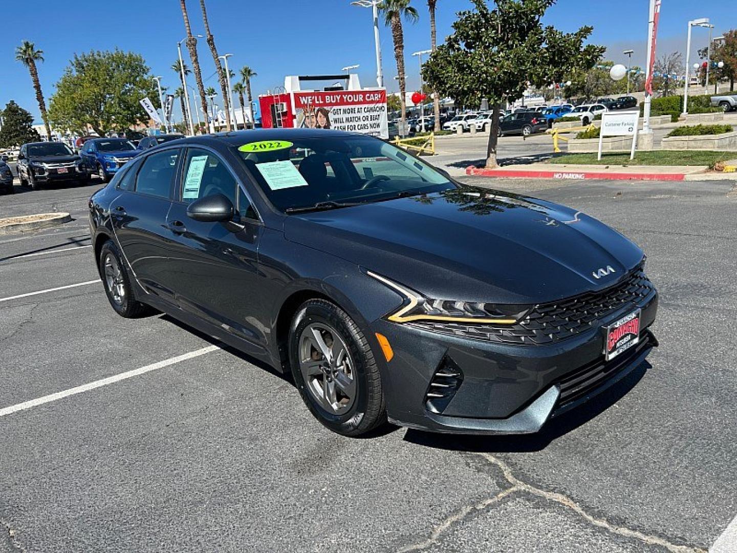 2022 GRAY Kia K5 (5XXG14J25NG) with an 4-Cyl Turbo 1.6 Liter engine, Automatic 8-Spd transmission, located at 412 Auto Vista Drive, Palmdale, 93551, (661) 945-0620, 34.592636, -118.136681- Photo#0