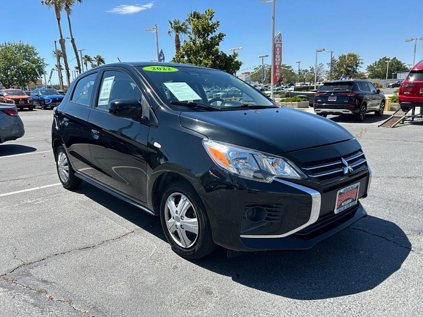 2022 Black Mitsubishi Mirage (ML32AUHJ8NH) with an 3-Cyl 1.2 Liter engine, Automatic CVT transmission, located at 412 Auto Vista Drive, Palmdale, 93551, (661) 945-0620, 34.592636, -118.136681- Photo#0