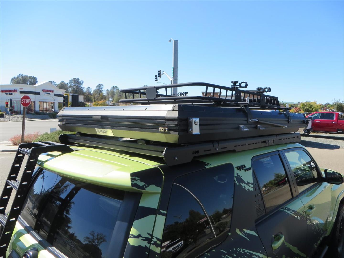 2022 Green /Black Toyota 4Runner TRD PRO 4WD (JTELU5JR6N6) with an 4.0L V6 DOHC 24V engine, 5A transmission, located at 2630 Grass Valley Highway, Auburn, CA, 95603, (530) 508-5100, 38.937893, -121.095482 - Features- A Magnuson Supercharger, Westcott Designs level kit and Roof Ladder, BFG KO3 tires, IronMan Front and rear bumpers, Winch, Led lighting, Rock Sliders, Alpha Rex tail lights, IKamper roof rack, Mamba Roof mounted tent, Yakima roof basket, Kammok Awning, Smoked bug deflector, Pedal Commander - Photo#24