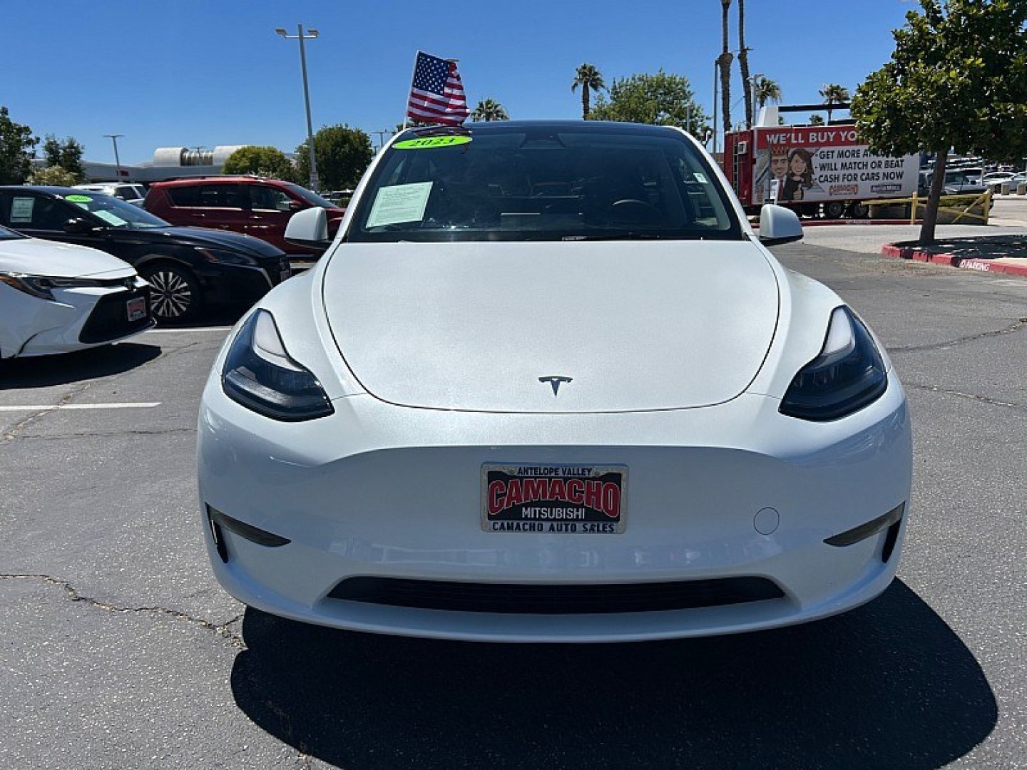 2023 White Tesla Model Y (7SAYGDEE2PF) with an Dual AC Electric Motors engine, Single-Speed Fixed Gear transmission, located at 412 Auto Vista Drive, Palmdale, 93551, (661) 945-0620, 34.592636, -118.136681- Photo#1