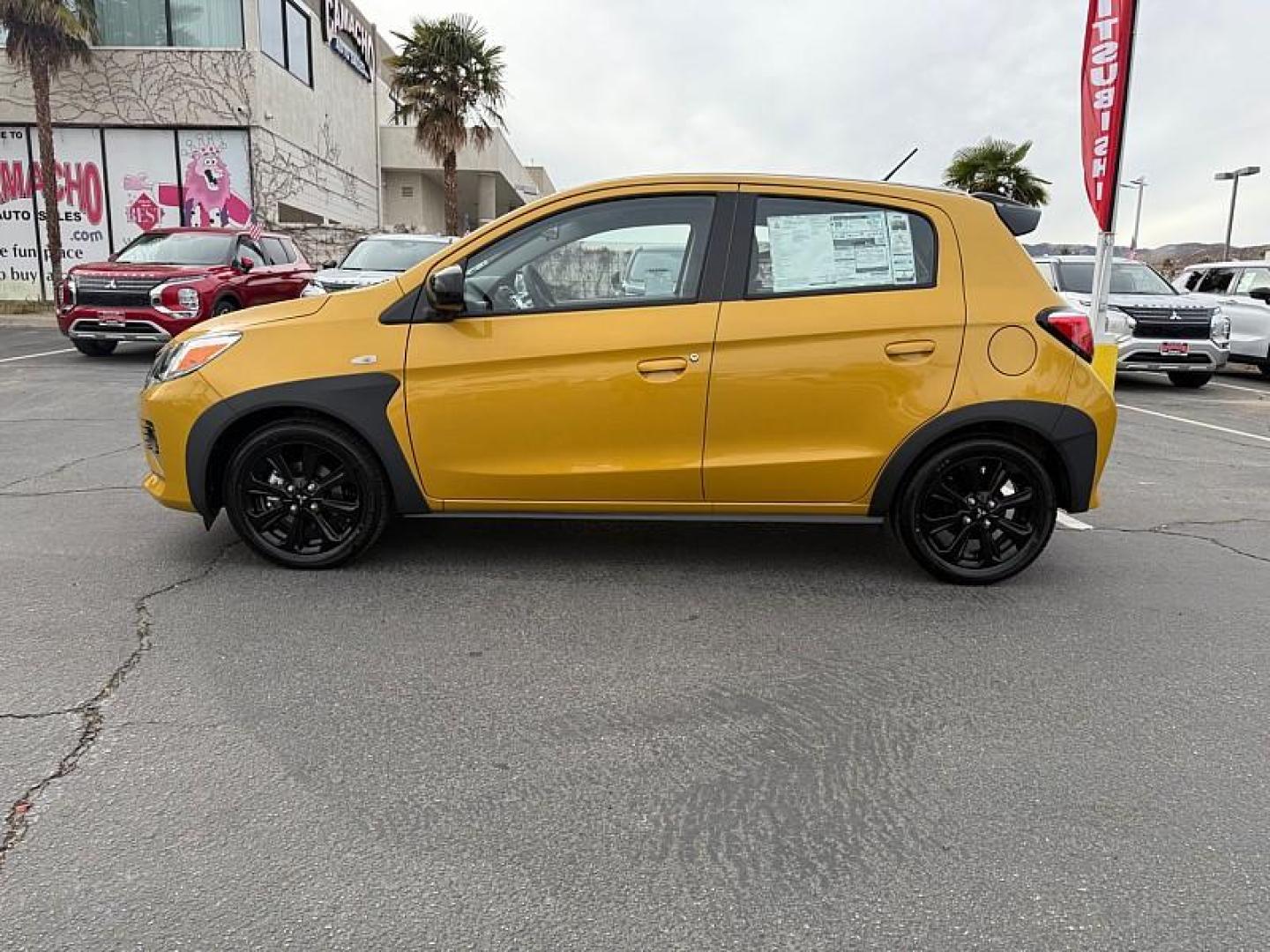 2024 YELLOW Mitsubishi Mirage (ML32AWHJ6RH) with an 3-Cyl 1.2 Liter engine, Automatic CVT transmission, located at 412 Auto Vista Drive, Palmdale, 93551, (661) 945-0620, 34.592636, -118.136681 - Photo#3